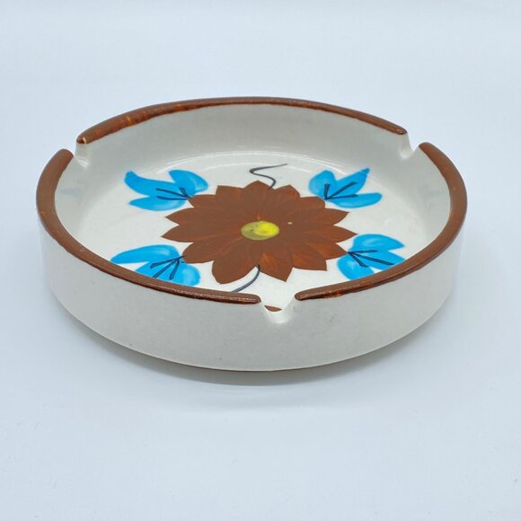 Vtg Otagiri Japan Hand-Painted Ceramic Ashtray Trinket Bowl Floral Brown Blue - Picture 2 of 11